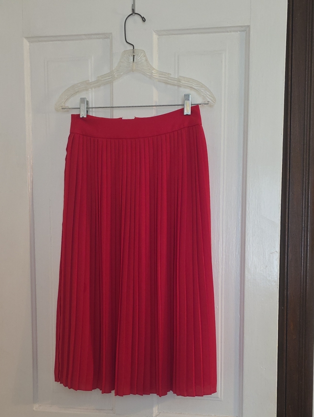 J. Crew Red Pleated Midi Skirt